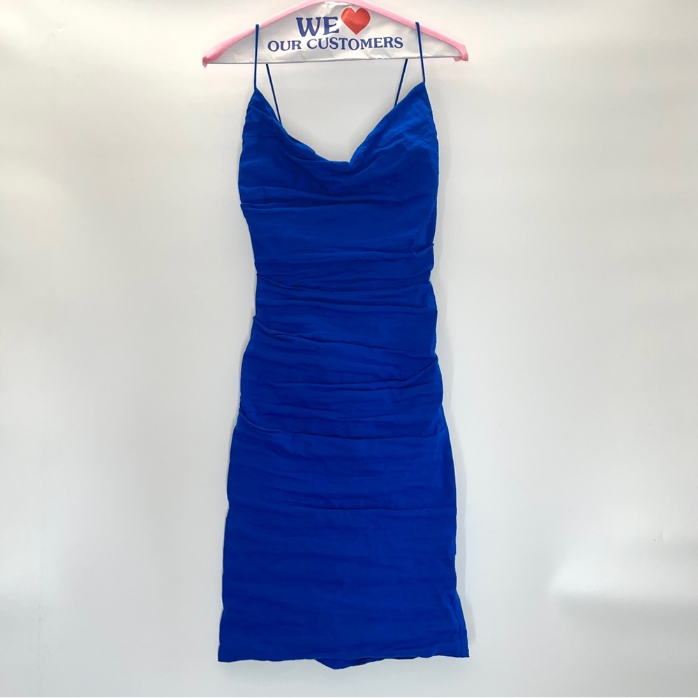 Nicole Miller Ruched Stretch Bodycon Bright Cerulean Blue Mini Designer Dress 6